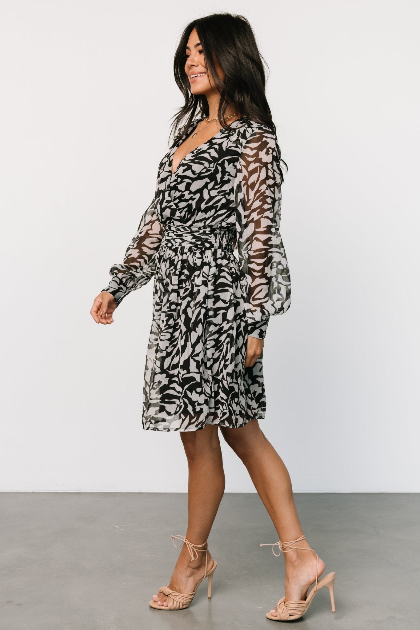 Anne Short Dress | Black Print