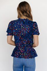 Beth Peplum Top | Blue Multi