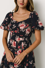 Greta Pleated Maxi Dress | Navy + Pink Floral