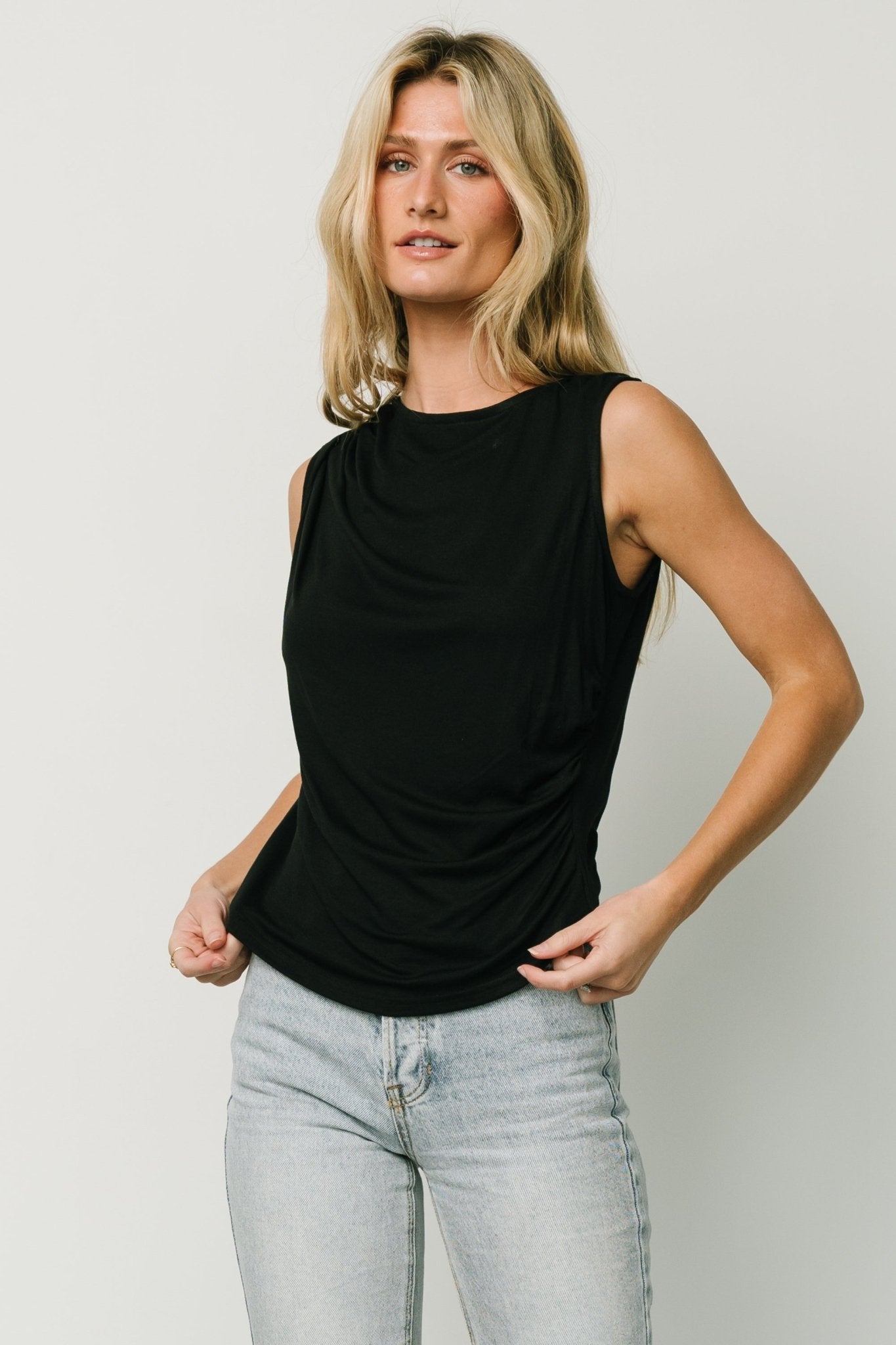 Jia Ruched Tank Top | Black