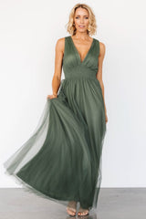 Kamila Tulle Maxi Dress | Dark Sage