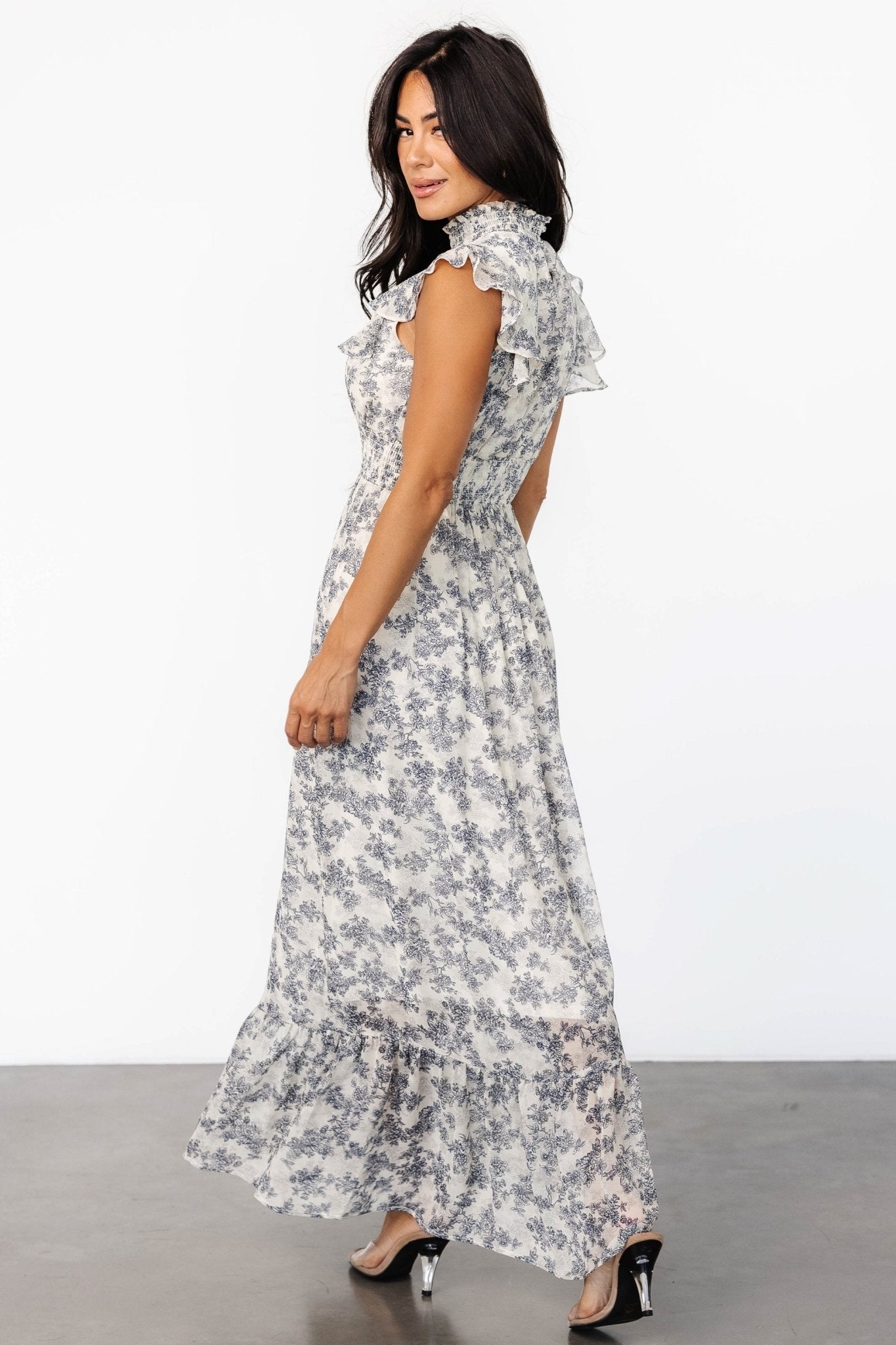 Kearny Ruffle Maxi Dress | Cream + Navy Floral