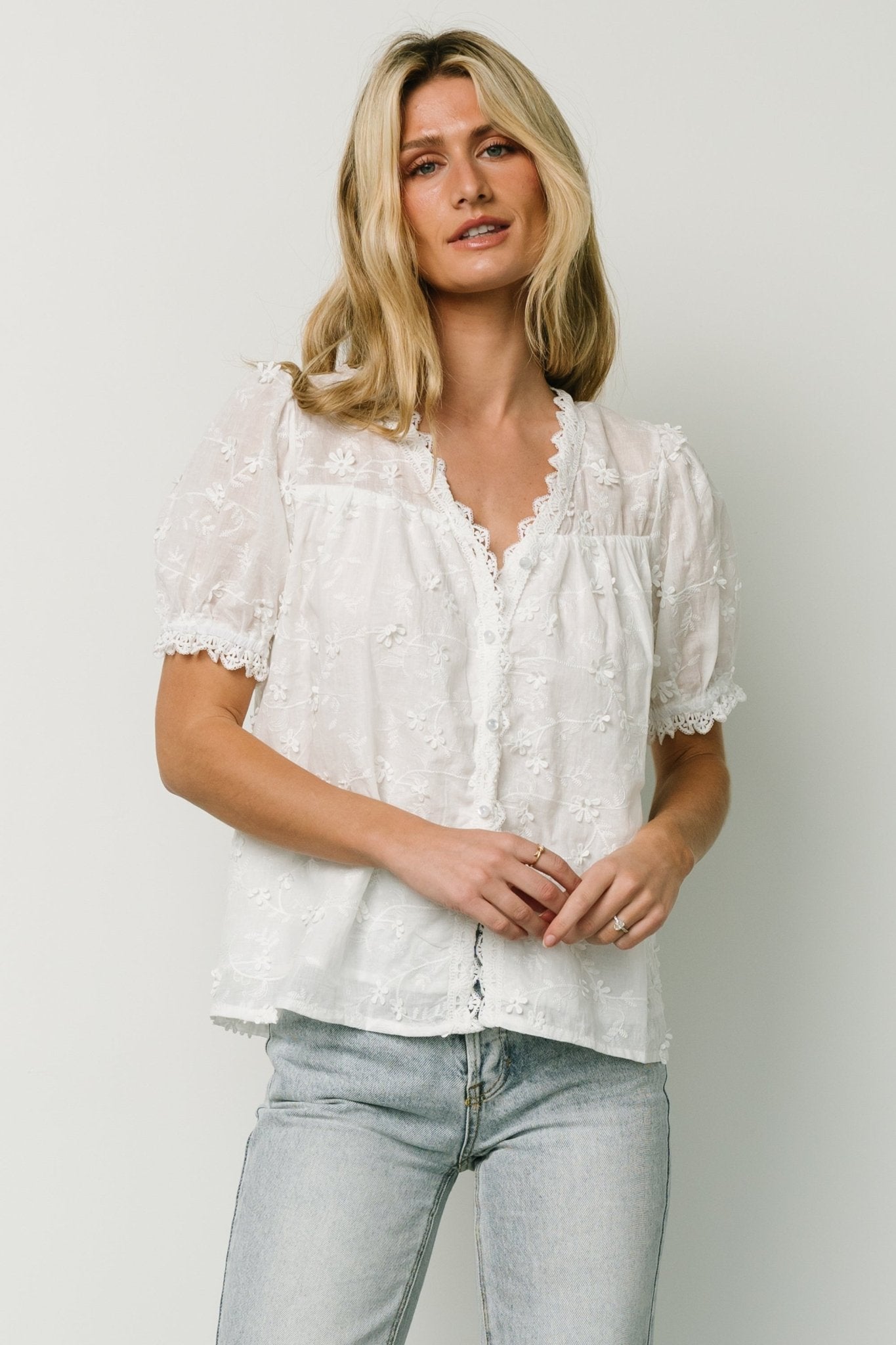 Pauline Embossed Top | Off White