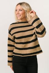 Robbie Striped Knit Sweater | Black + Camel